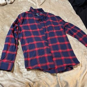 Chaps Men's Navy and Red Checkered Button-Down Shirt